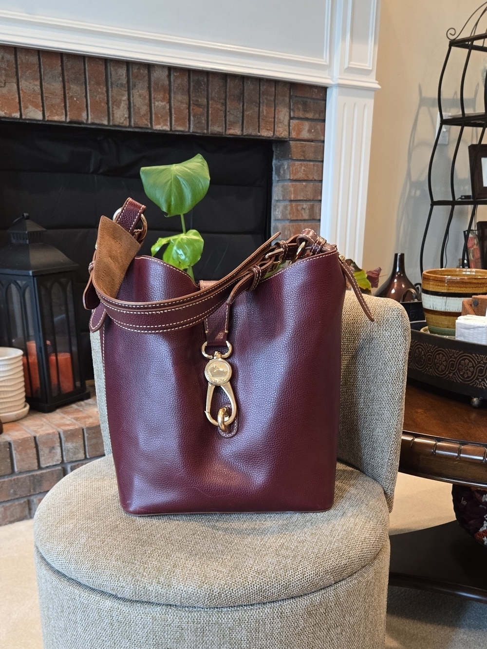 Dooney & Bourke Burgundy Lilly Leather Bucket Bag - Picture 2 of 14